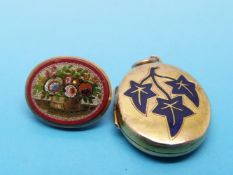 A micro-mosaic button together with an enamel locket