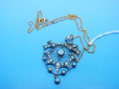 A yellow metal necklace marked 375 set with diamonds and opals