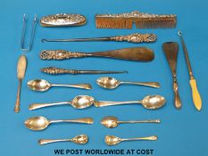 A quantity of hallmarked cutlery to include teaspoons, sugar tongs etc (158g),