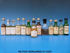 Fourteen miniature bottles of single malt whisky,distilleries include Glen Grant, Campbeltown Loch,