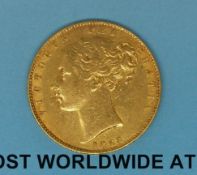 An 1868 young head gold full sovereign, shield back,