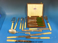 A quantity of silver plated cutlery to include mother of pearl handled set of cased butter knives