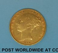 An 1869 young head gold full sovereign shield reverse,