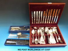 A six-place canteen of plated and stainless steel cutlery together with various loose cutlery