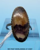 A ring set with blue john