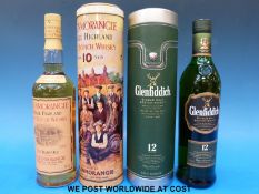 Glenmorangie 10 year old single malt whisky 70cl together with Glenfiddich 12 year old single malt