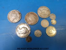 An 1887 crown and a quantity of further Victorian silver etc