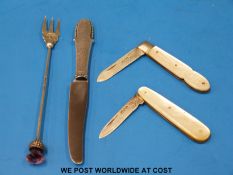 A small Georg Jensen white metal handled knife, length 11.