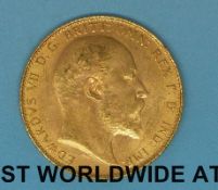 A 1907 cased Edward VII gold full sovereign