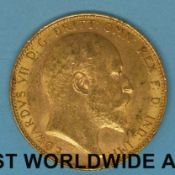 A 1908 cased Edward VII gold full sovereign