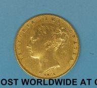 An 1845 young head gold full sovereign shield back,