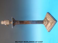 An Edwardian hallmarked silver Corinthian column table lamp, Sheffield 1908,