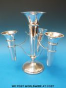 A George V hallmarked silver epergne with central trumpet vase surrounded by three smaller vases,