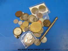 A Louis Philippei 1839 5 franc coin together with a cachet of mixed coinage etc including 60gms of