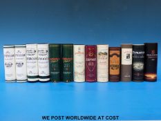 Thirteen miniature bottles of single malt whisky, distilleries include Fettercairn, Aberlour,