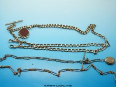 Two hallmarked silver Alberts one with a hallmarked silver swivel fob set with agate,