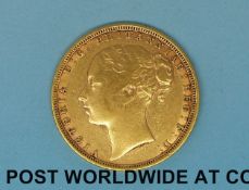An 1872 young head gold full sovereign type 2 reverse