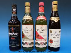 Four bottle of rum comprising 151 proof Bacardi 750ml,
