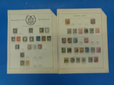 Loose album pages of early Mauritius and Bechuanaland stamps