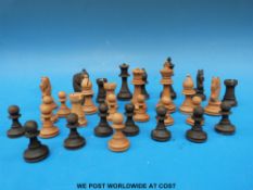 A carved boxwood chess set in original box (height of king 8.