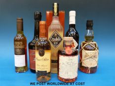 Seven bottles of alcohol to include ten year old cider brandy 70cl, Citadelle reserve gin 70cl,