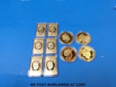 Six commemorative WWI gold plated ingots in original bags