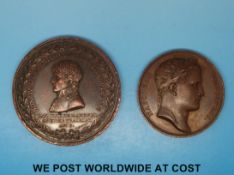 Two bronze commemorative medals, one for the Battle of Marengo (50mm diameter),