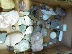 A collection of geological samples including amethyst, blue john,