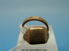 A 9ct gold signet ring and a 9ct gold ring set with cubic zirconia (5.
