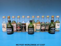 Fourteen miniature bottles of Single Malt Whisky, distilleries include The Master, Bowmore,