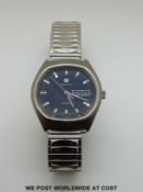 Zenith gentleman's automatic wristwatch with  baton markers and hands and blue face inset with day