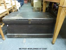 A painted travelling box (height 39cm length 87cm depth 43cm)