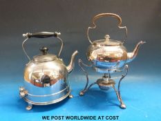 A plated spirit kettle together with an early electric kettle