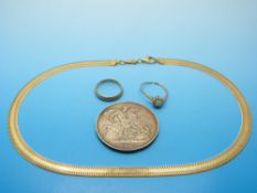 A 9ct gold necklace and ring,