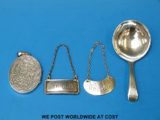 Two various hallmarked silver bottle labels,