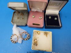 Five pairs of 9ct gold earrings,