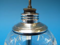 A white metal mounted cut glass atomiser stamped sterling silver (height 12.