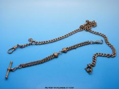 A 9ct gold Albert chain and a yellow metal ladies fob chain marked 9ct gold (22.