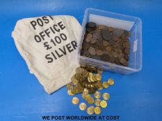 A collection of English coinage George II onwards, includes bronze Victorian farthings, cartwheels,