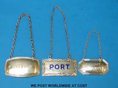 A George V hallmarked silver and blue enamel Port bottle label, B'ham 1924 maker T & S,