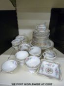 A collection of Foley Ming Rose dinner and tea ware including 6 large plates, 9 small plates,