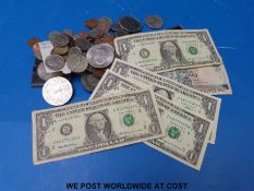 A tin of world coins & bank notes