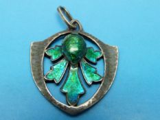 A silver pendant with hammered finish set with greenish blue enamel and marked L & Co for Liberty