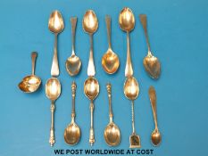 A quantity of hallmarked silver cutlery including a caddy spoon B'ham 1806, maker Samuel Pemberton,