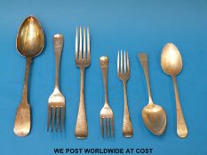 A quantity of Georgian cutlery including a Newcastle serving spoon (350g in total)