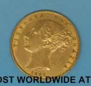 An 1862 young head gold full sovereign shield back