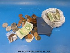 An amateur collection of English and World coins etcs,