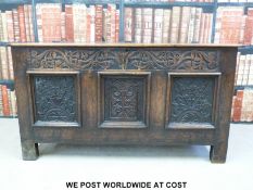 An 18thC / 19thC carved oak coffer
