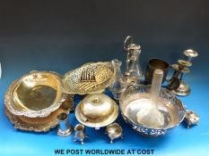 A quantity of silver plated items to include oil set on stand, entree dish,