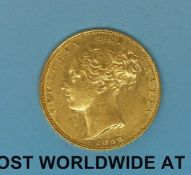 An 1852 young head gold full sovereign shield reverse
